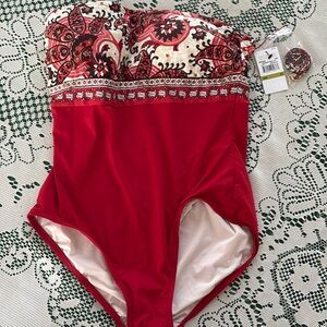 Michael Kors Womens Strapless One Piece Bathing Suit Size 14 Paisley Lined